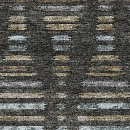 Coffee And Gray Striped Washable Area Rug With UV Protection Photo 3