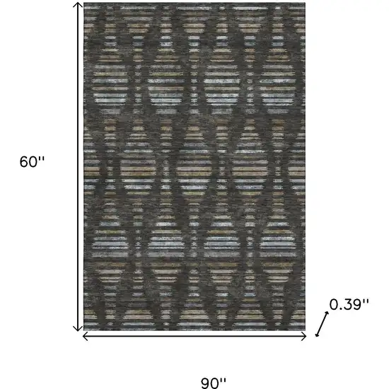 Coffee And Gray Striped Washable Area Rug With UV Protection Photo 9