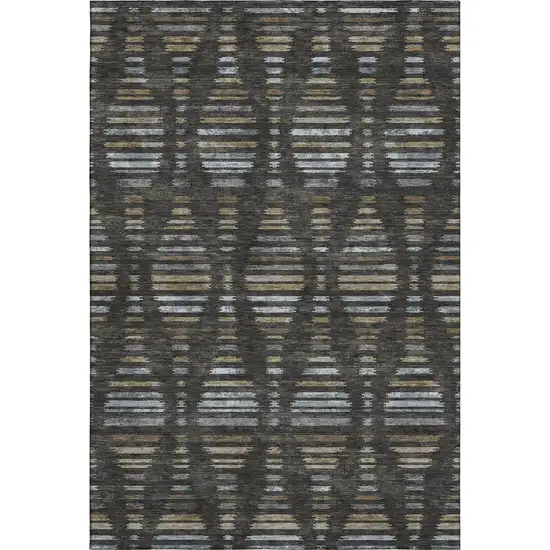 Coffee And Gray Striped Washable Area Rug With UV Protection Photo 1