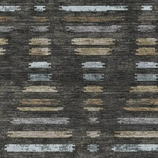 Coffee And Gray Striped Washable Area Rug With UV Protection Photo 3