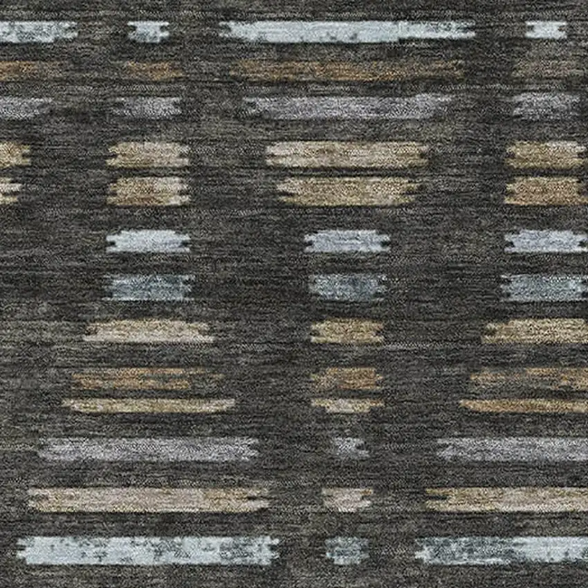 Coffee And Gray Striped Washable Area Rug With UV Protection Photo 3