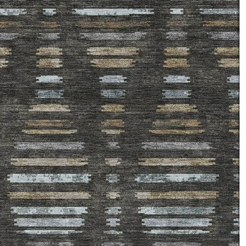 Coffee And Gray Striped Washable Area Rug With UV Protection Photo 4