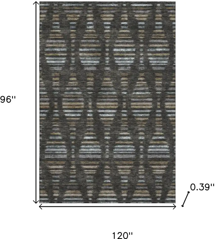 Coffee And Gray Striped Washable Area Rug With UV Protection Photo 9