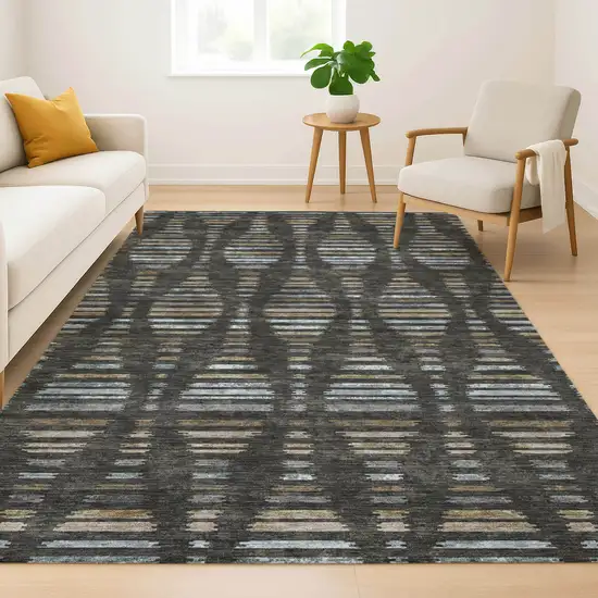 Coffee And Gray Striped Washable Area Rug With UV Protection Photo 6