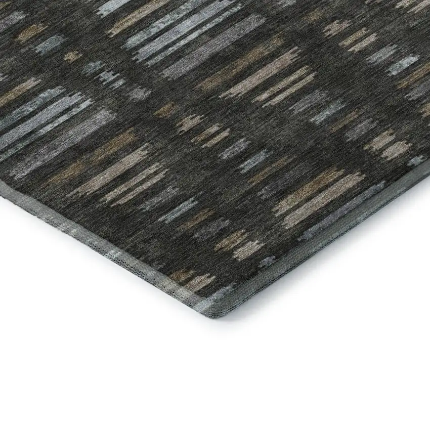 Coffee And Gray Striped Washable Area Rug With UV Protection Photo 7