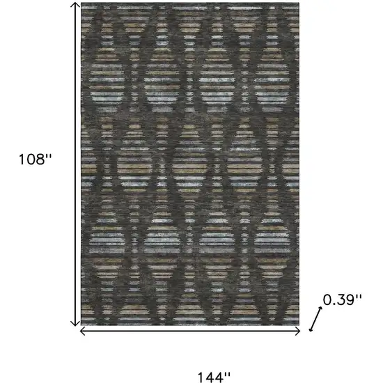 Coffee And Gray Striped Washable Area Rug With UV Protection Photo 9