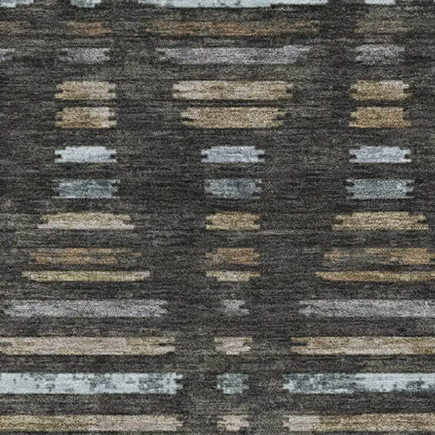 Coffee And Gray Striped Washable Area Rug With UV Protection Photo 3