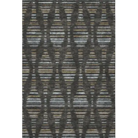 Coffee And Gray Striped Washable Area Rug With UV Protection Photo 4