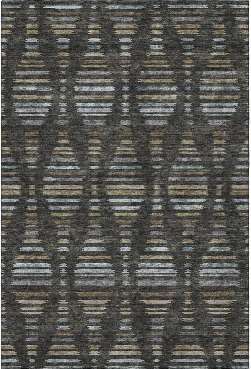 Coffee And Gray Striped Washable Area Rug With UV Protection Photo 4