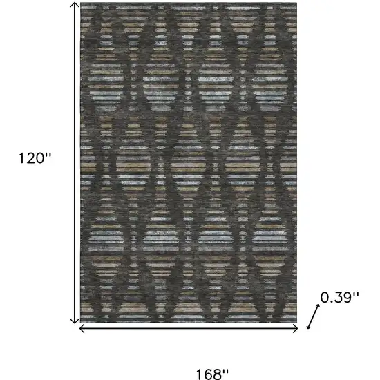 Coffee And Gray Striped Washable Area Rug With UV Protection Photo 9