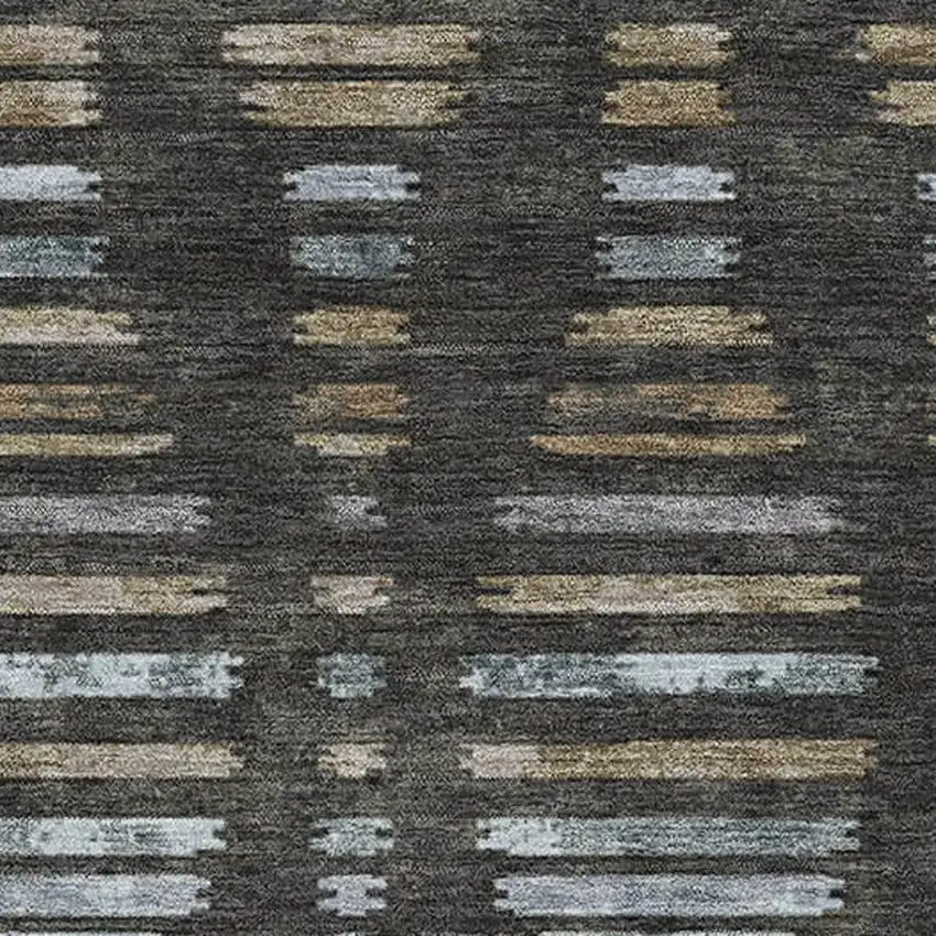 Coffee And Gray Striped Washable Area Rug With UV Protection Photo 3