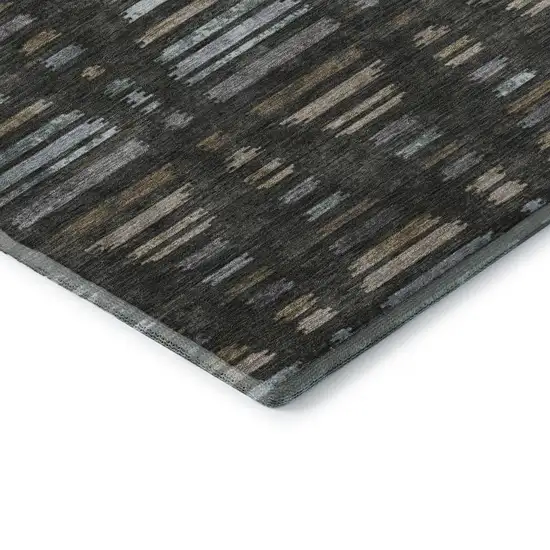 Coffee And Gray Striped Washable Area Rug With UV Protection Photo 7