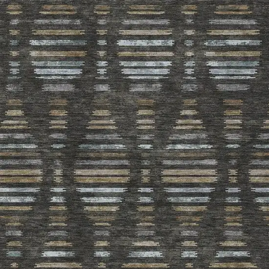 Coffee And Gray Striped Washable Indoor Outdoor Area Rug Photo 3