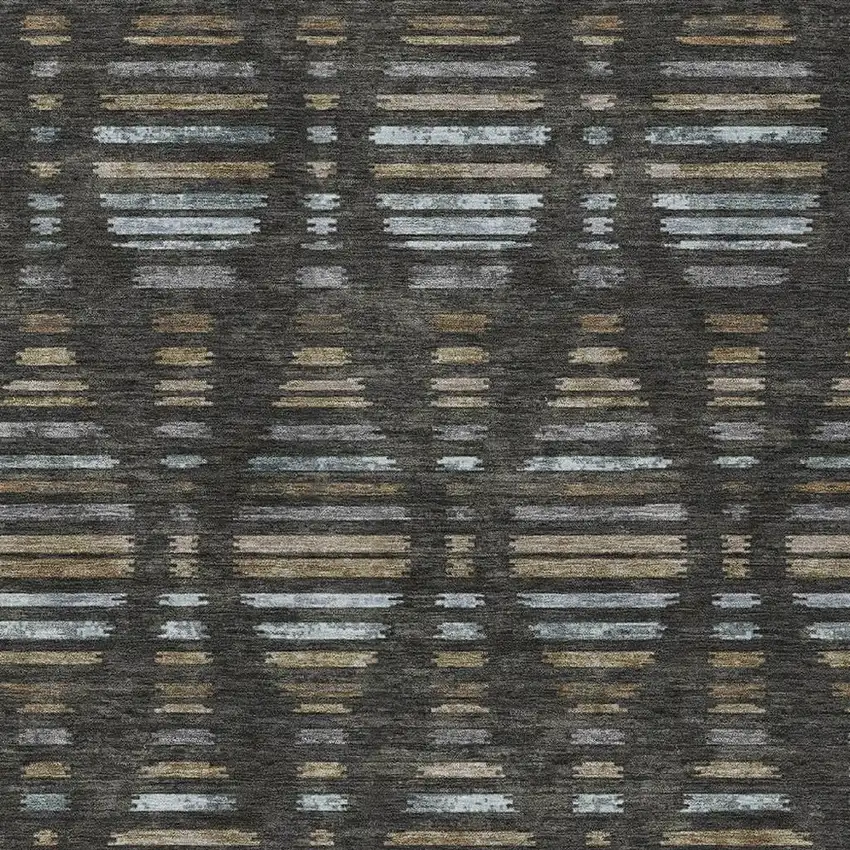 Coffee And Gray Striped Washable Indoor Outdoor Area Rug Photo 3