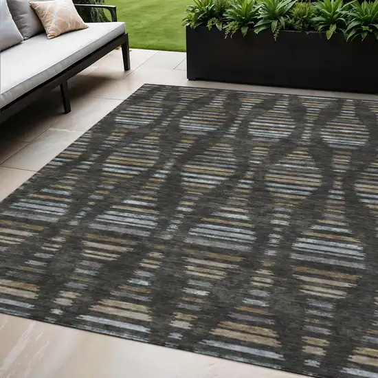 Coffee And Gray Striped Washable Indoor Outdoor Area Rug Photo 2