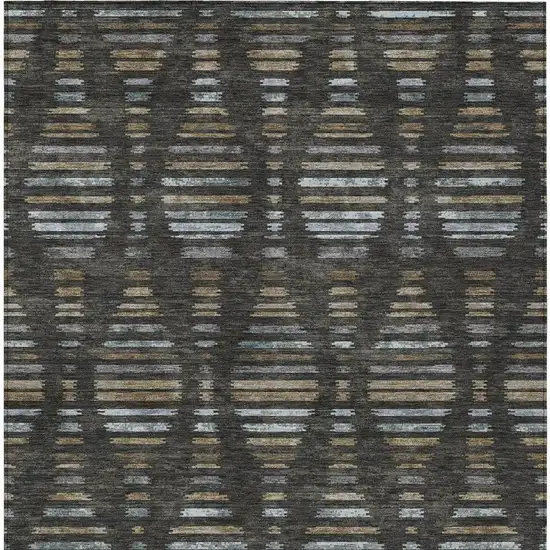 Coffee And Gray Striped Washable Indoor Outdoor Area Rug Photo 4