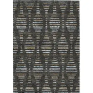 Photo of Coffee And Gray Striped Washable Indoor Outdoor Area Rug
