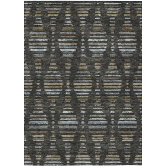 Coffee And Gray Striped Washable Indoor Outdoor Area Rug Photo 1