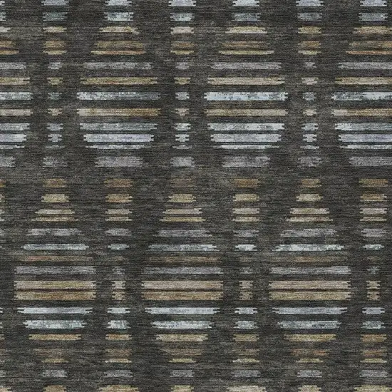 Coffee And Gray Striped Washable Indoor Outdoor Area Rug Photo 4