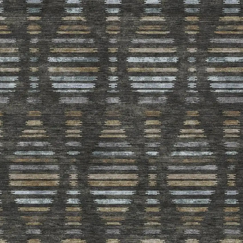 Coffee And Gray Striped Washable Indoor Outdoor Area Rug Photo 4