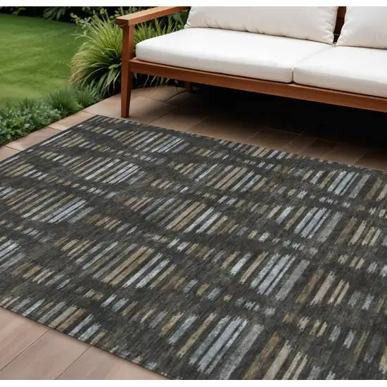 Coffee And Gray Striped Washable Indoor Outdoor Area Rug Photo 2