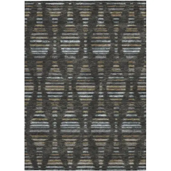 Coffee And Gray Striped Washable Indoor Outdoor Area Rug Photo 3