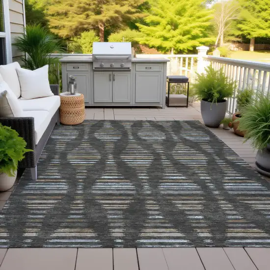Coffee And Gray Striped Washable Indoor Outdoor Area Rug Photo 4