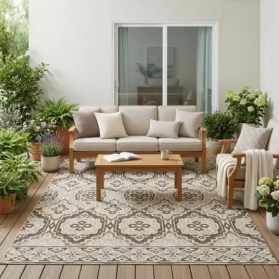 Coffee And Gray Tribal Washable Indoor Outdoor Area Rug Photo 1