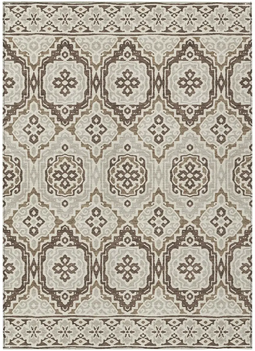 Coffee And Gray Tribal Washable Indoor Outdoor Area Rug Photo 2