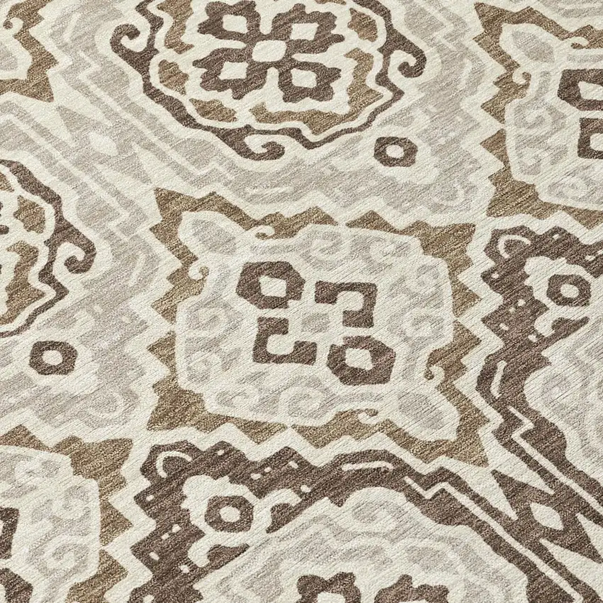 Coffee And Gray Tribal Washable Indoor Outdoor Area Rug Photo 7