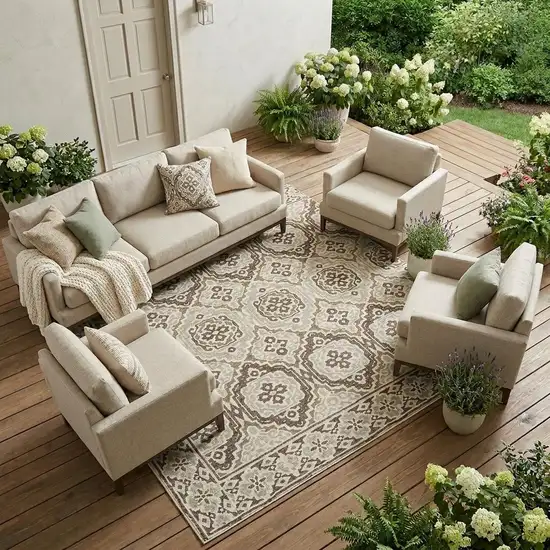 Coffee And Gray Tribal Washable Indoor Outdoor Area Rug Photo 1