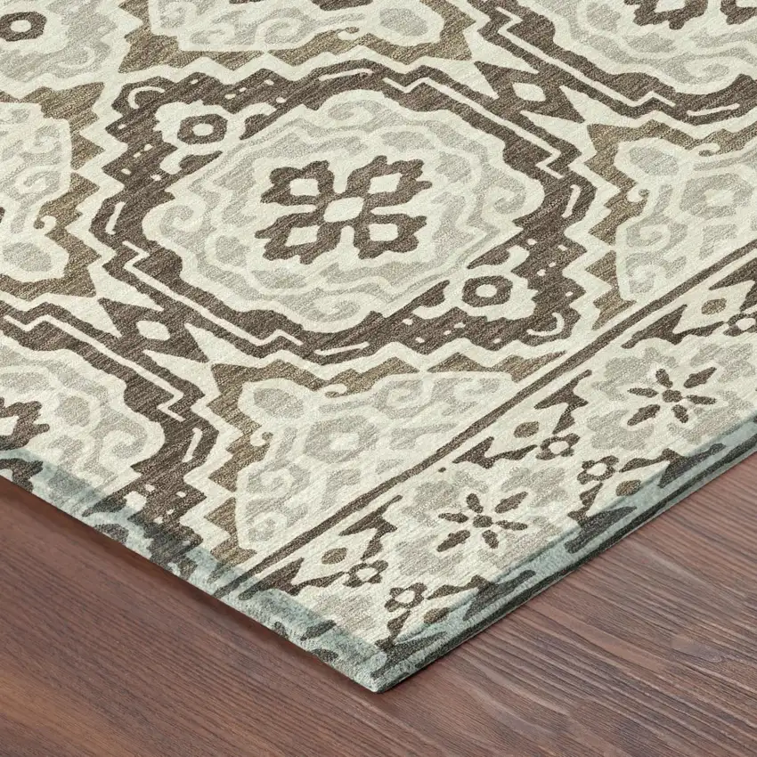 Coffee And Gray Tribal Washable Indoor Outdoor Area Rug Photo 6