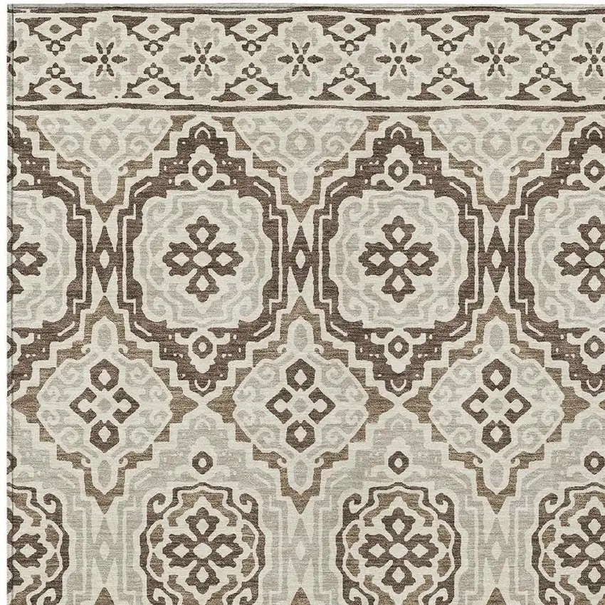 Coffee And Gray Tribal Washable Indoor Outdoor Area Rug Photo 5