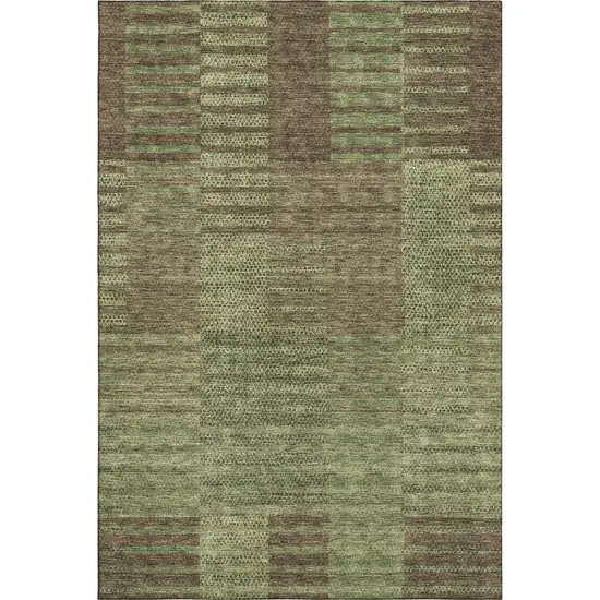 Coffee And Green Striped Washable Area Rug With UV Protection Photo 1