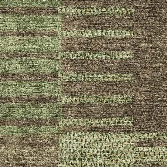 Coffee And Green Striped Washable Area Rug With UV Protection Photo 2