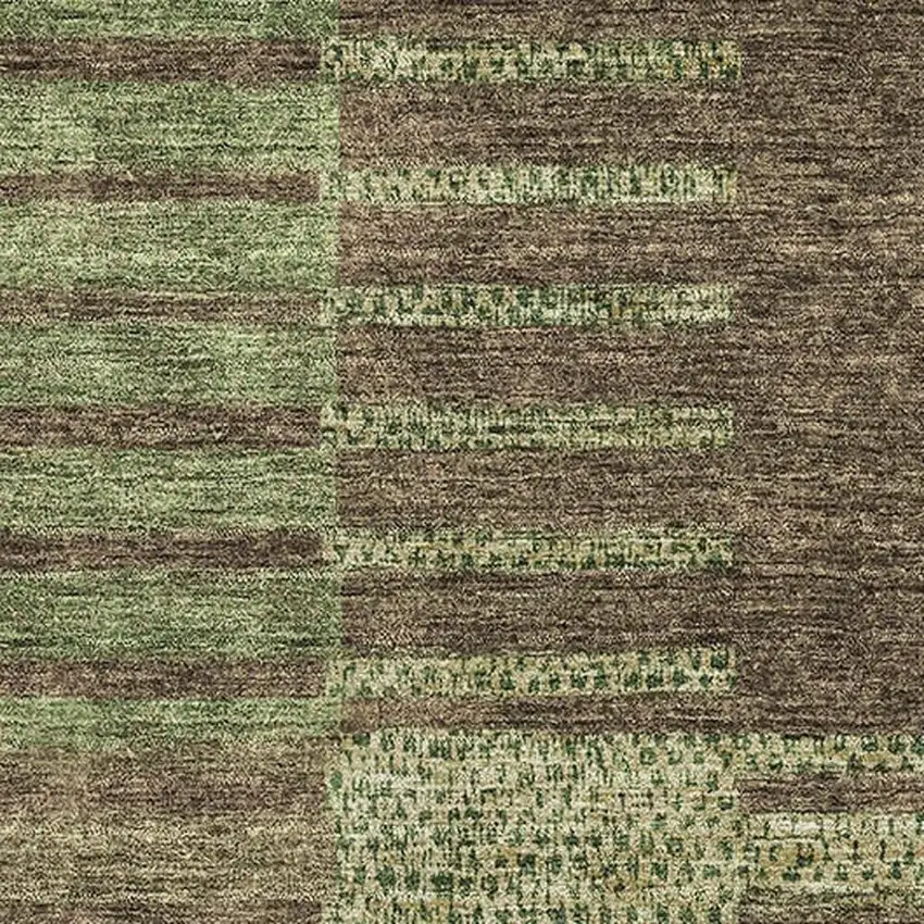 Coffee And Green Striped Washable Area Rug With UV Protection Photo 2