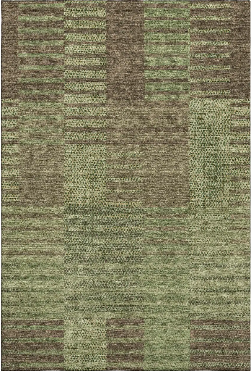 Coffee And Green Striped Washable Area Rug With UV Protection Photo 1