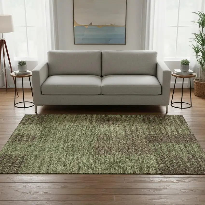 Coffee And Green Striped Washable Area Rug With UV Protection Photo 2