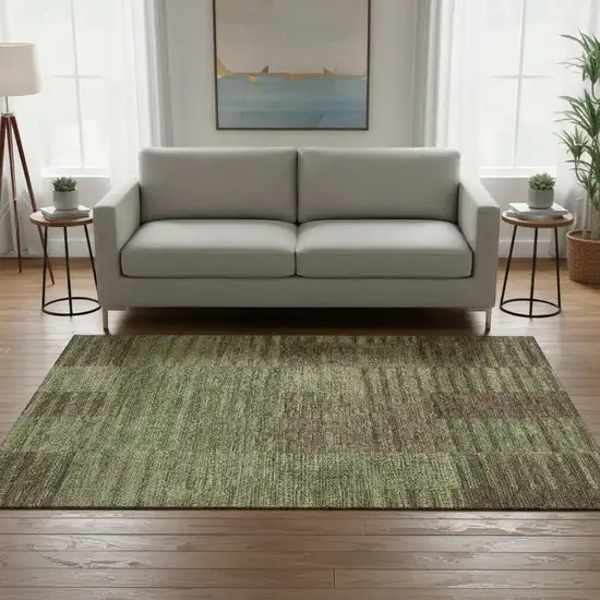 Coffee And Green Striped Washable Area Rug With UV Protection Photo 2