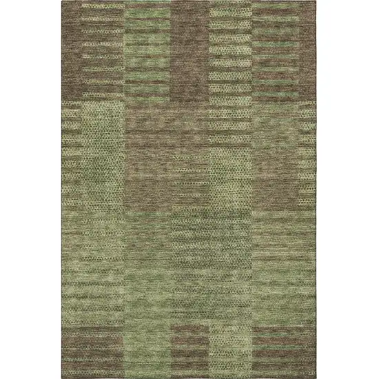 Coffee And Green Striped Washable Area Rug With UV Protection Photo 3