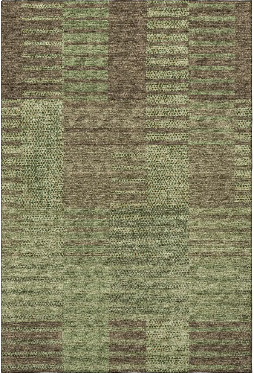 Coffee And Green Striped Washable Area Rug With UV Protection Photo 3