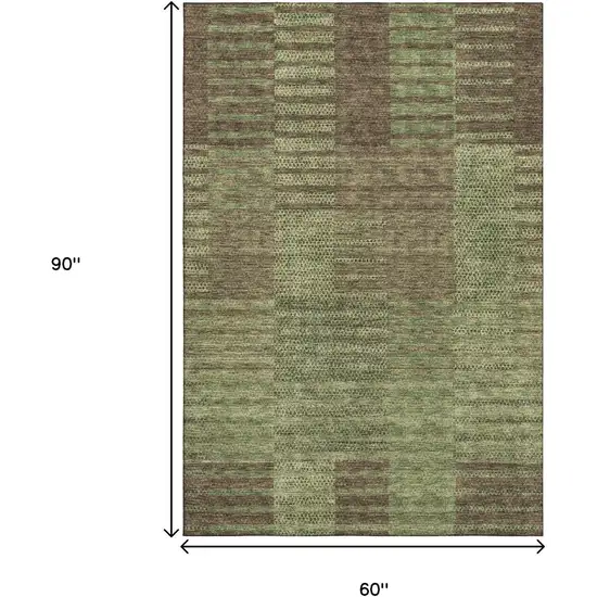 Coffee And Green Striped Washable Area Rug With UV Protection Photo 8
