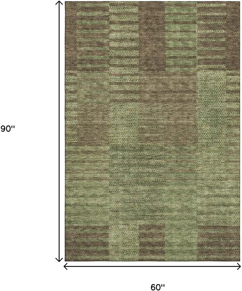 Coffee And Green Striped Washable Area Rug With UV Protection Photo 8