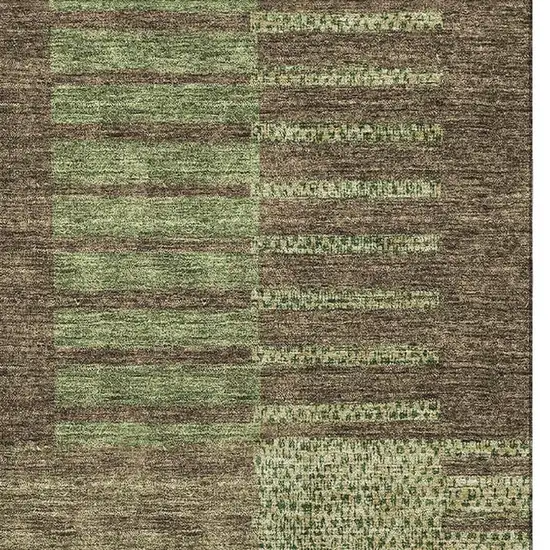 Coffee And Green Striped Washable Area Rug With UV Protection Photo 2