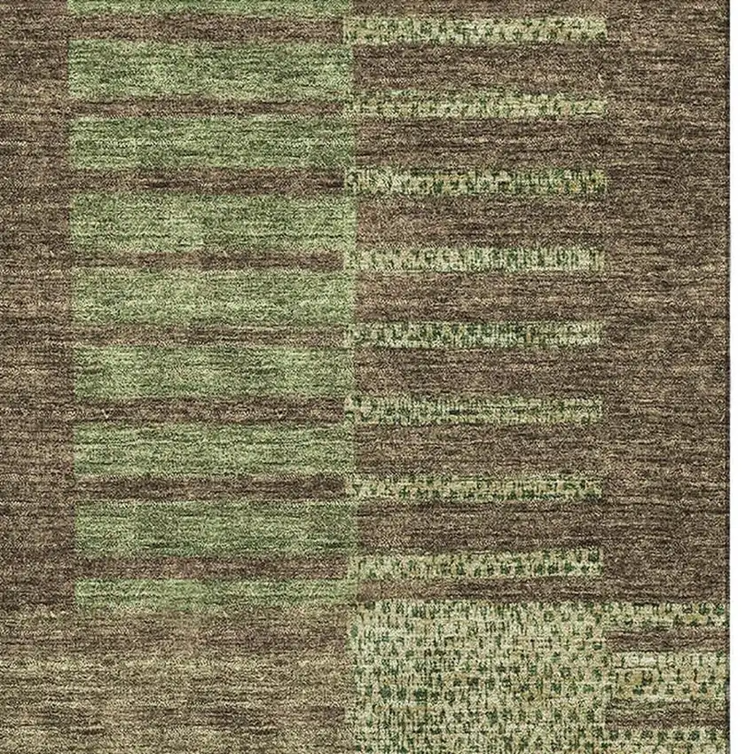 Coffee And Green Striped Washable Area Rug With UV Protection Photo 3