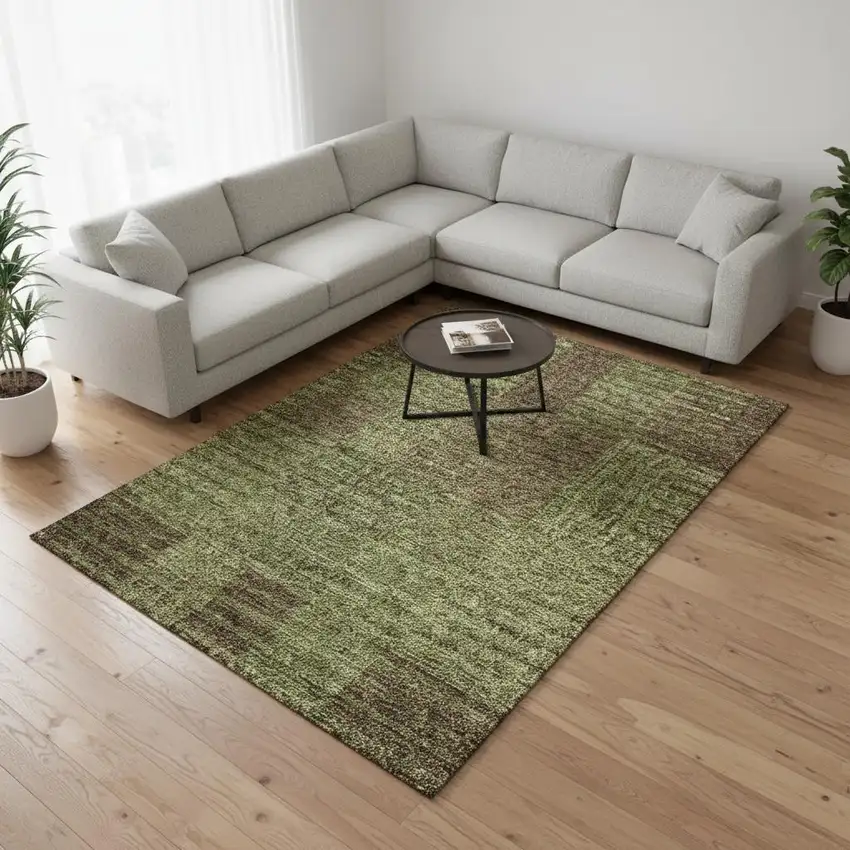 Coffee And Green Striped Washable Area Rug With UV Protection Photo 2