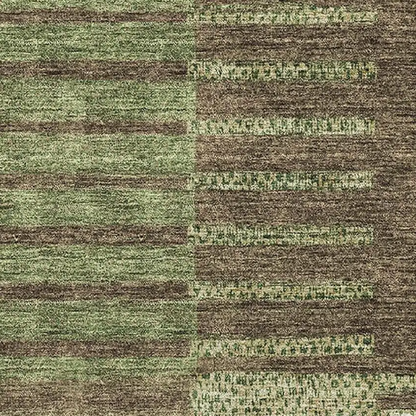Coffee And Green Striped Washable Area Rug With UV Protection Photo 2