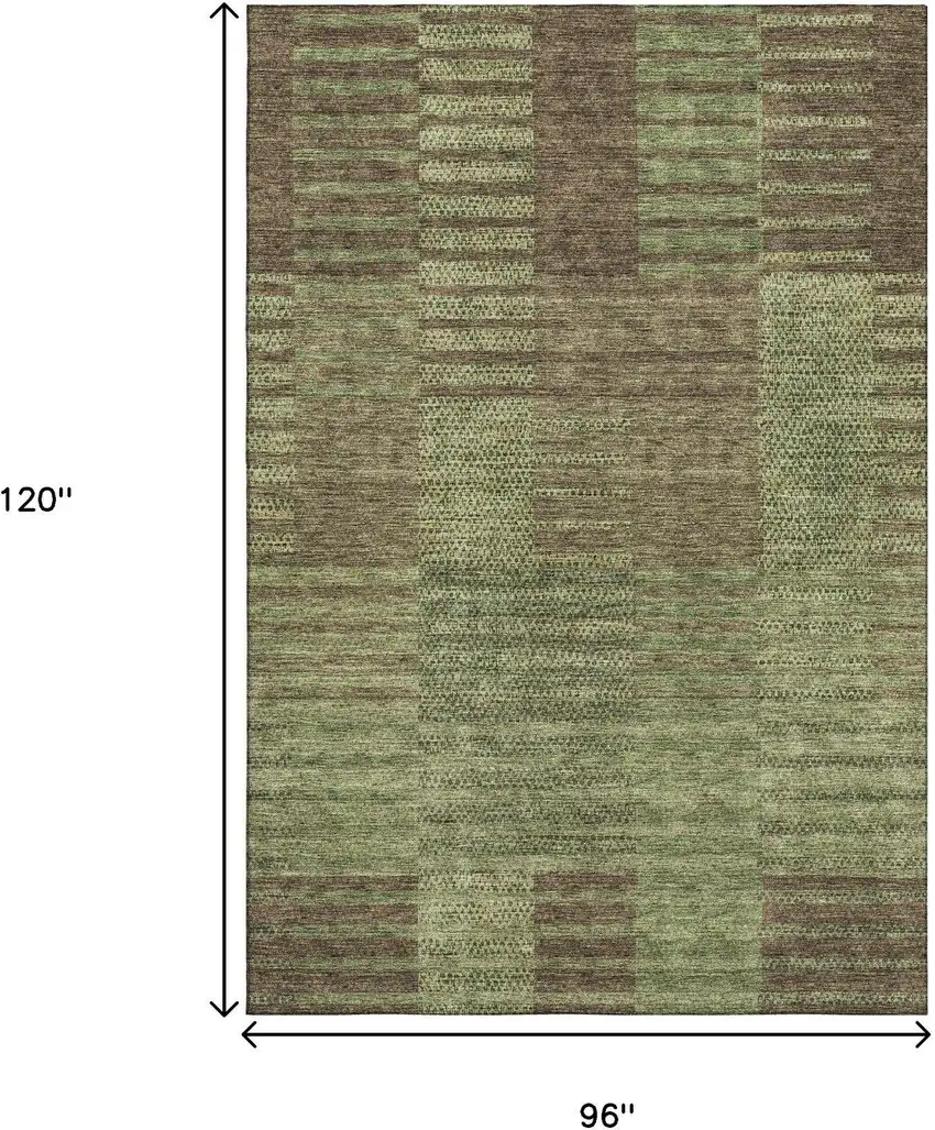 Coffee And Green Striped Washable Area Rug With UV Protection Photo 9