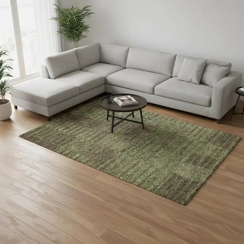 Coffee And Green Striped Washable Area Rug With UV Protection Photo 2