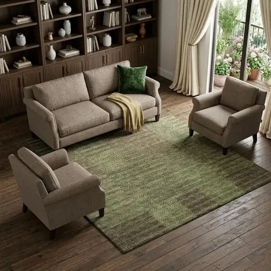 Coffee And Green Striped Washable Area Rug With UV Protection Photo 1